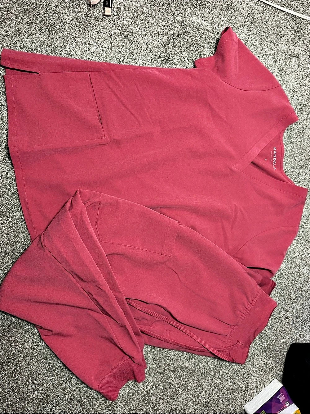 Mandala Scrub Top and Jogger Pants Set Pink & Blue Small